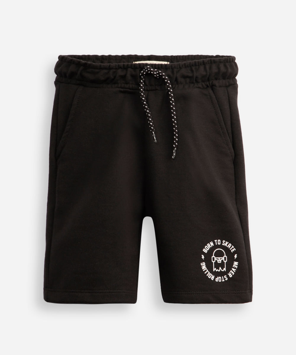 bermuda infantil de moletom sem felpa estampado preto