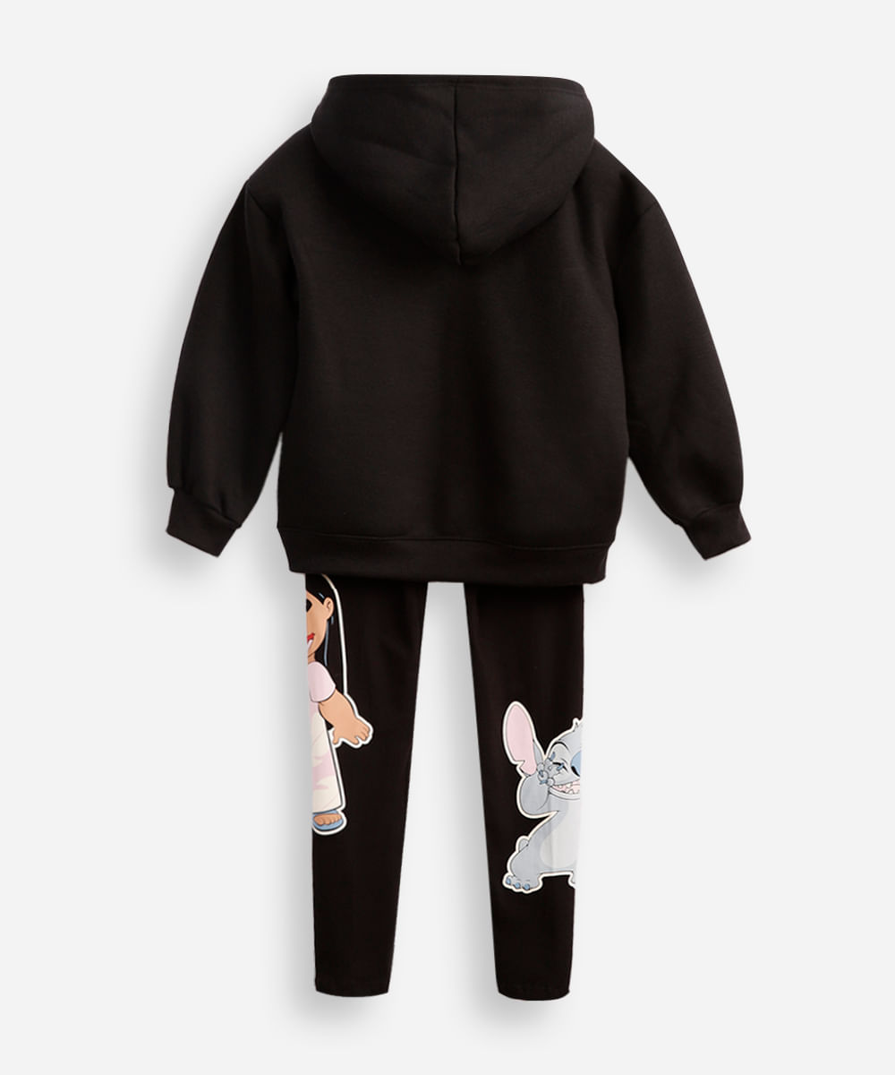 conjunto infantil de moletom stitch preto