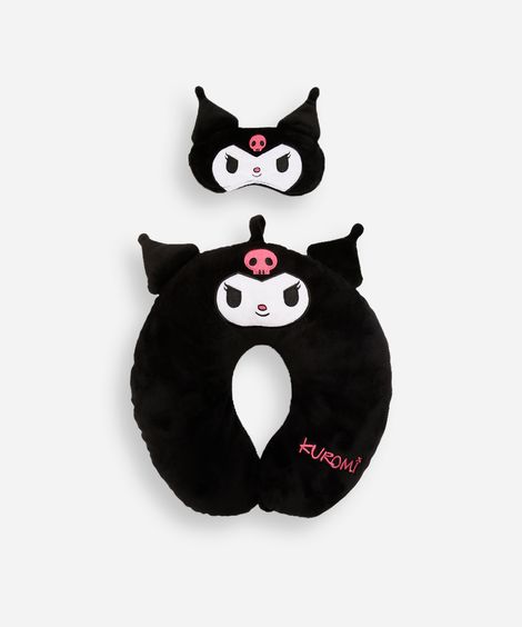 apoio de pescoço com máscara de dormir kuromi preto