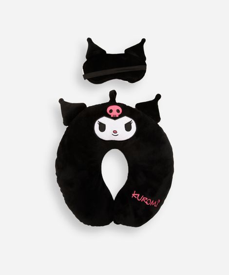 apoio de pescoço com máscara de dormir kuromi preto