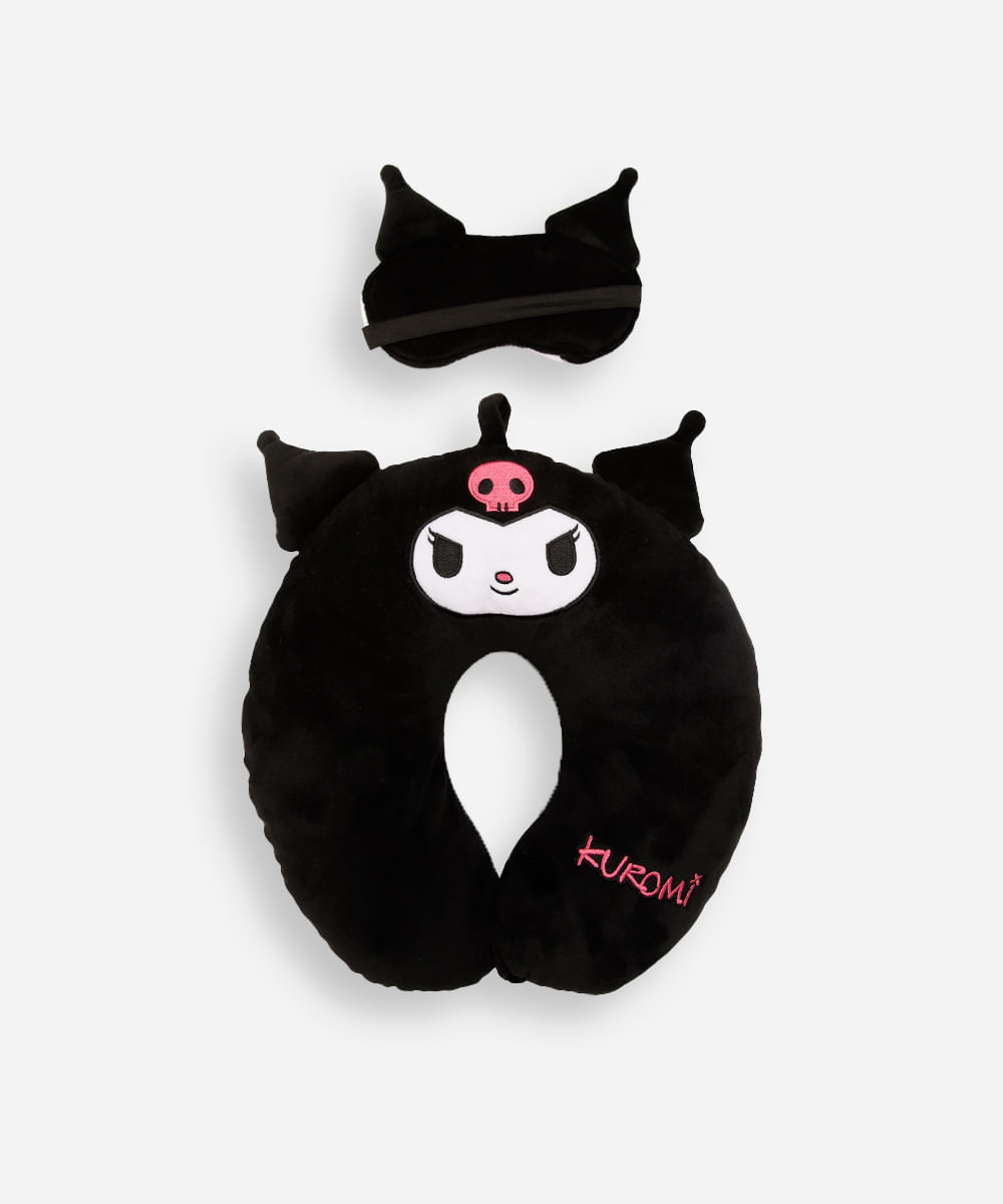 apoio de pescoço com máscara de dormir kuromi preto