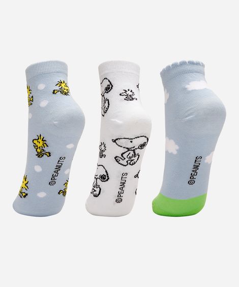 kit de 3 meias femininas cano médio snoopy colorida