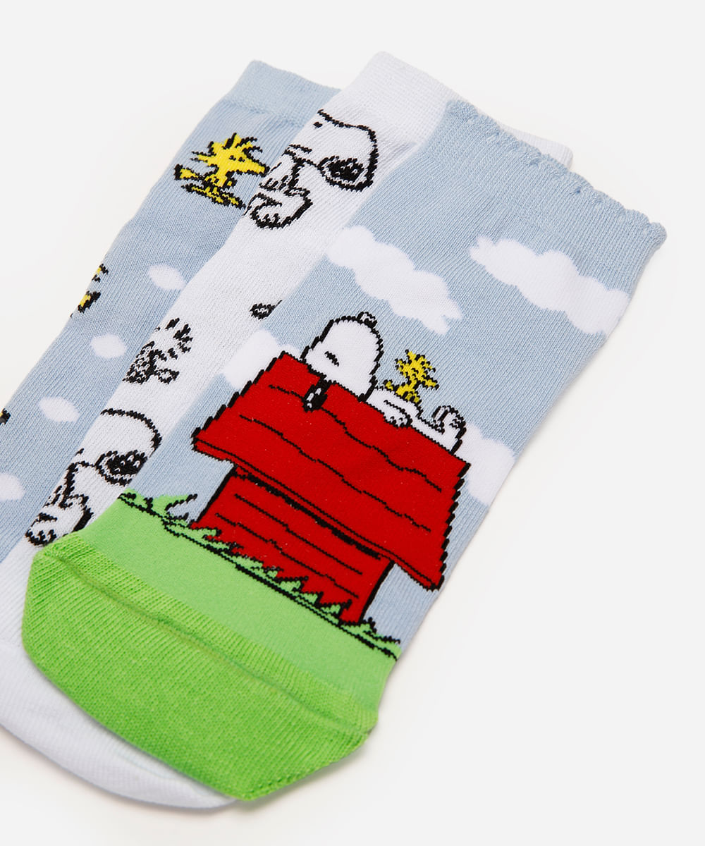 kit de 3 meias femininas cano médio snoopy colorida