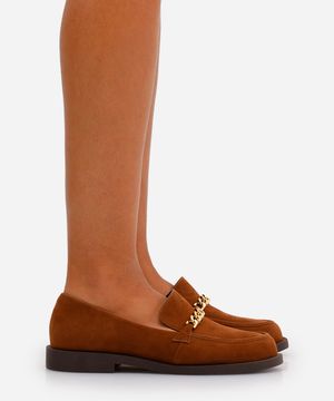 mocassim feminino com corrente oneself marrom