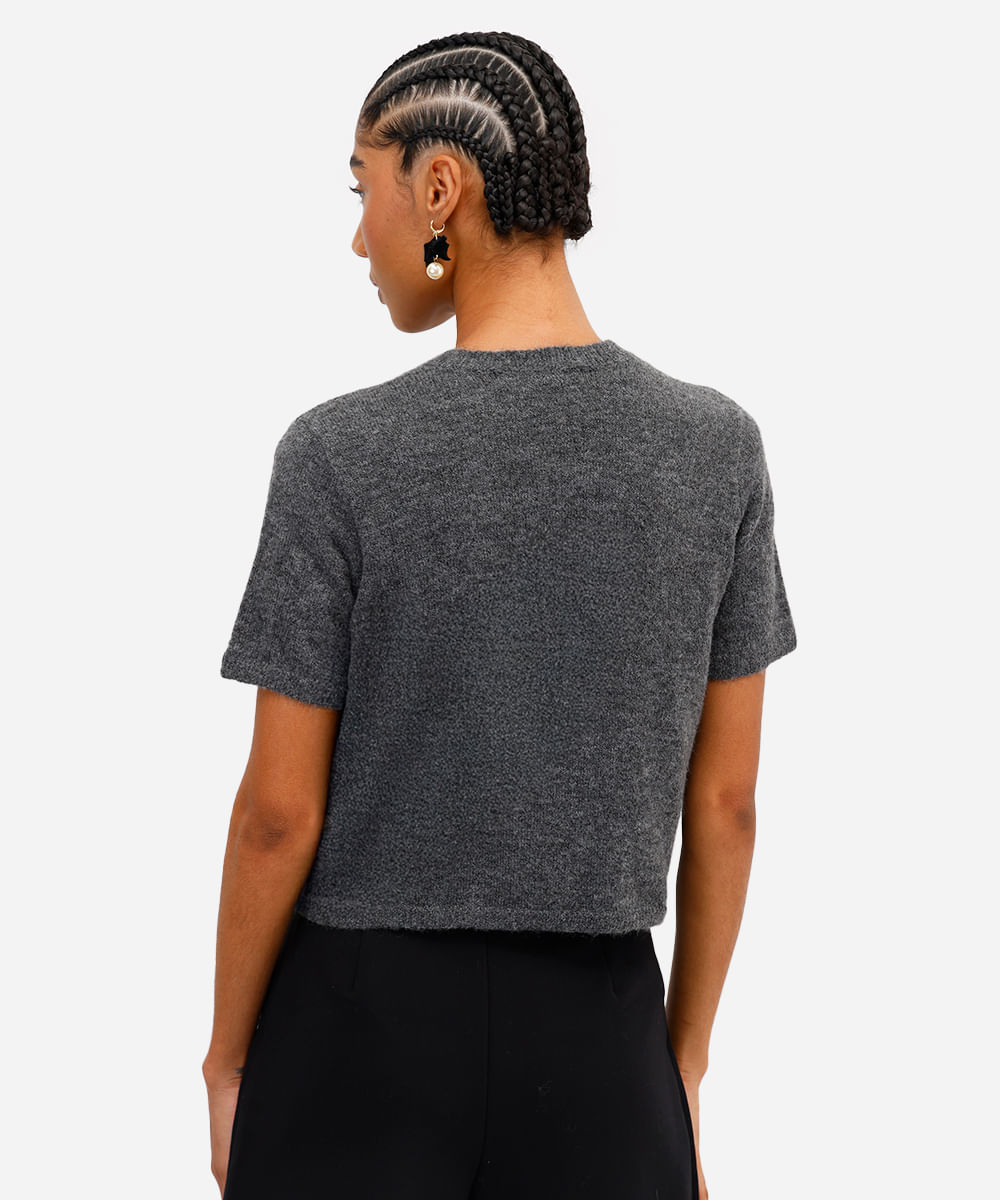 blusa feminina de tricot com botões cinza