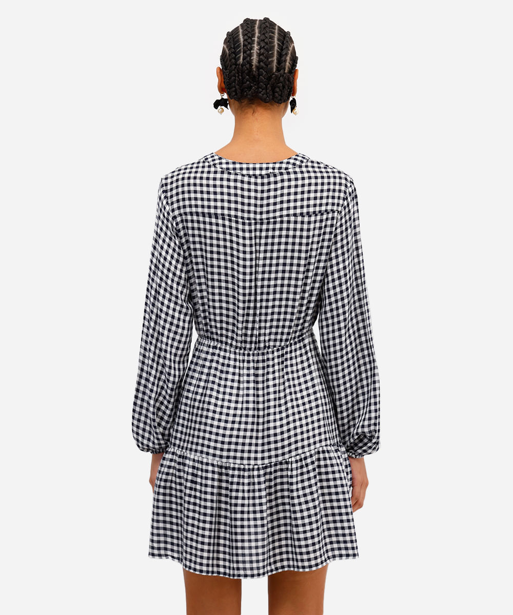 vestido curto feminino de viscose xadrez preto