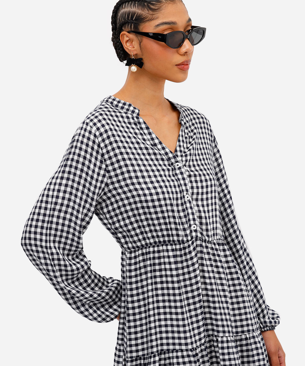 vestido curto feminino de viscose xadrez preto