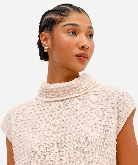 regata de tricot pompom gola alta rolê - areia