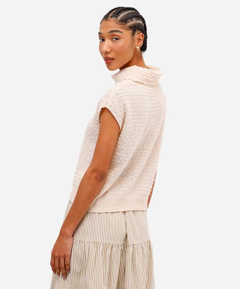 regata de tricot pompom gola alta rolê - areia