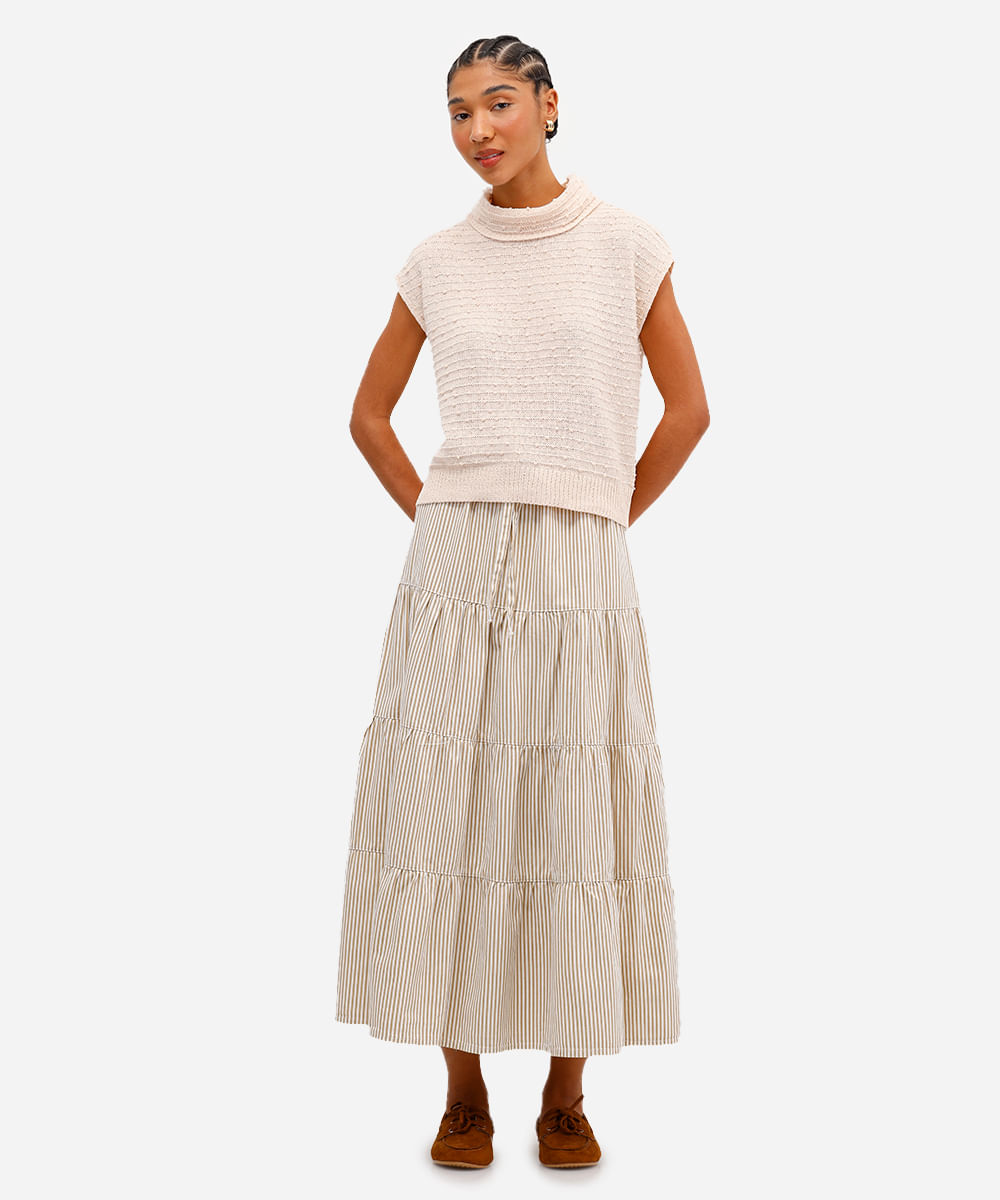regata de tricot pompom gola alta rolê - areia