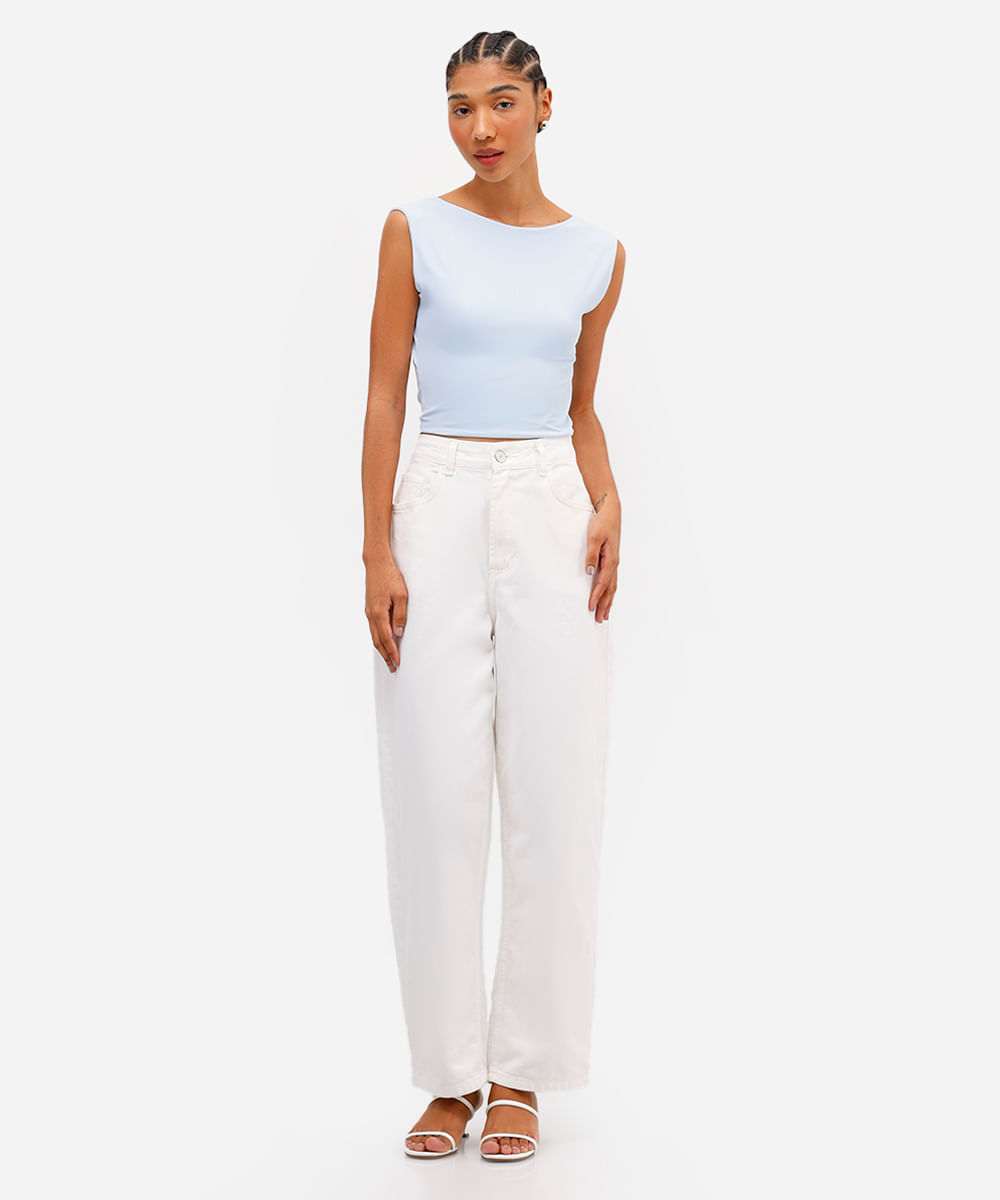 top feminino de poliamida decote nas costas azul