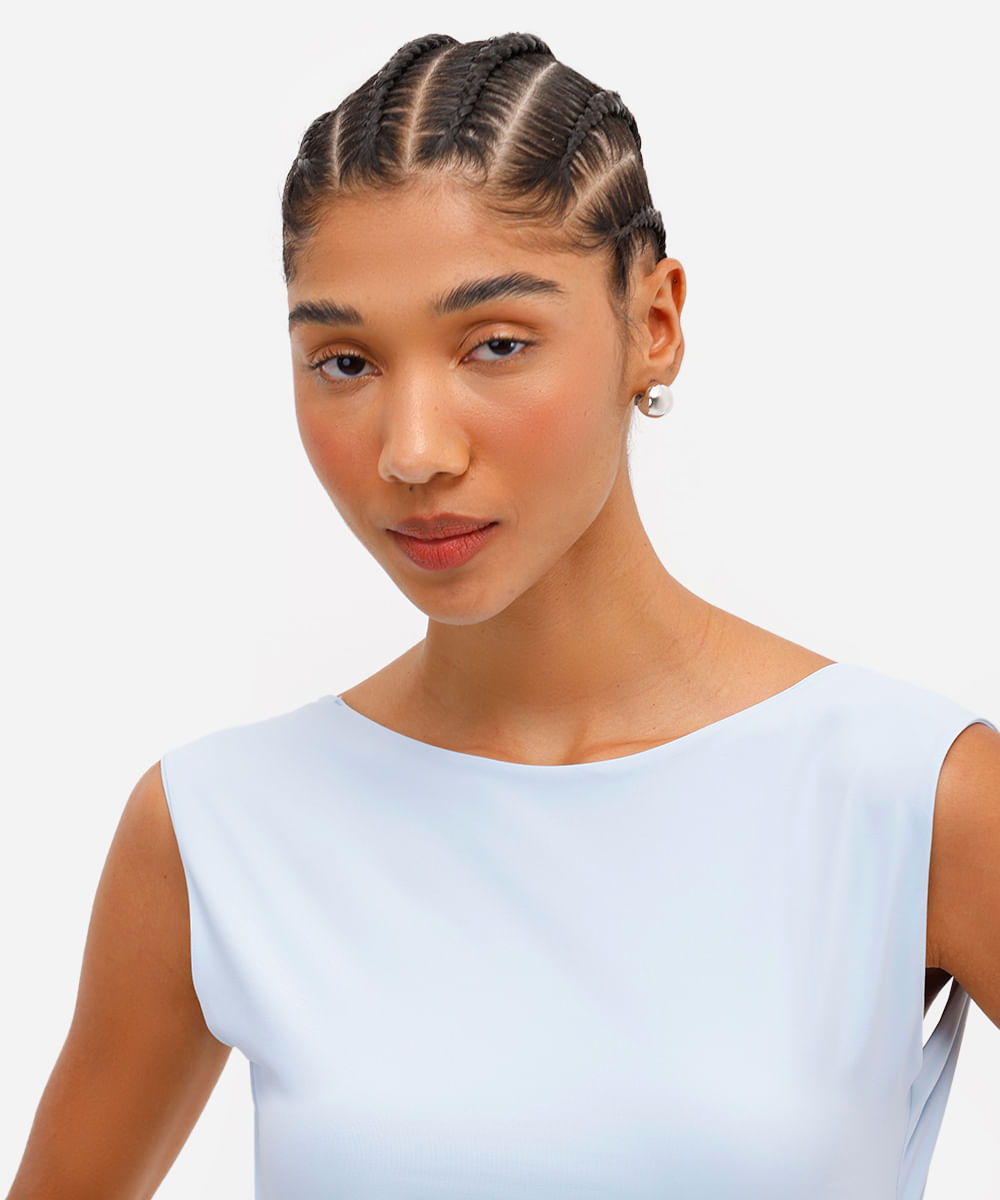 top feminino de poliamida decote nas costas azul