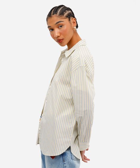 camisa feminina de algodão oversized listrada amarela