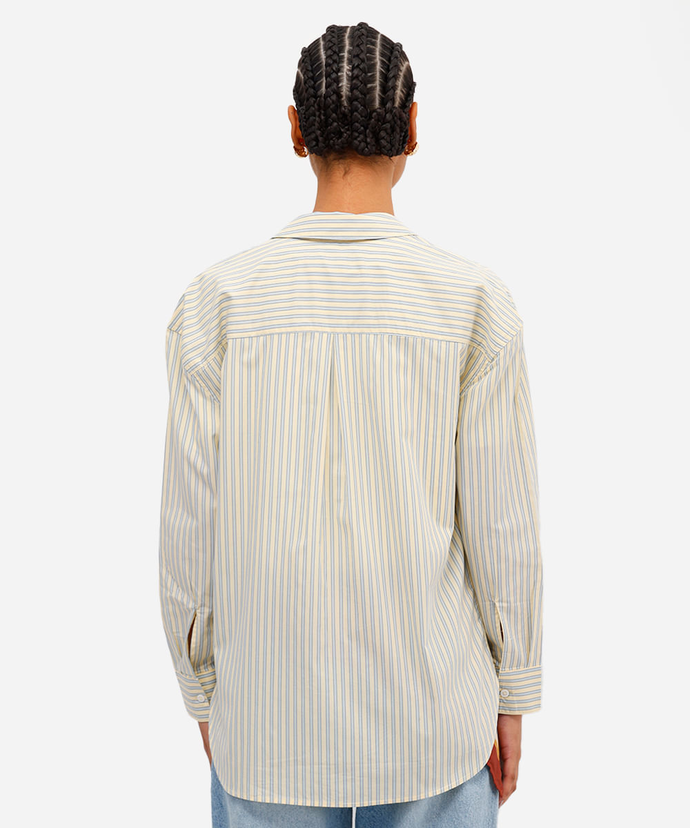 camisa feminina de algodão oversized listrada amarela