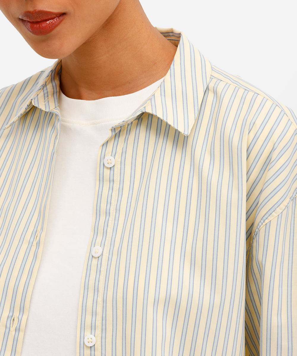 camisa feminina de algodão oversized listrada amarela