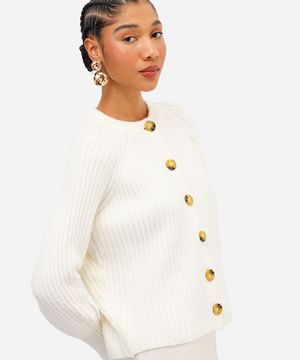 cardigan feminino de tricot texturizado bege