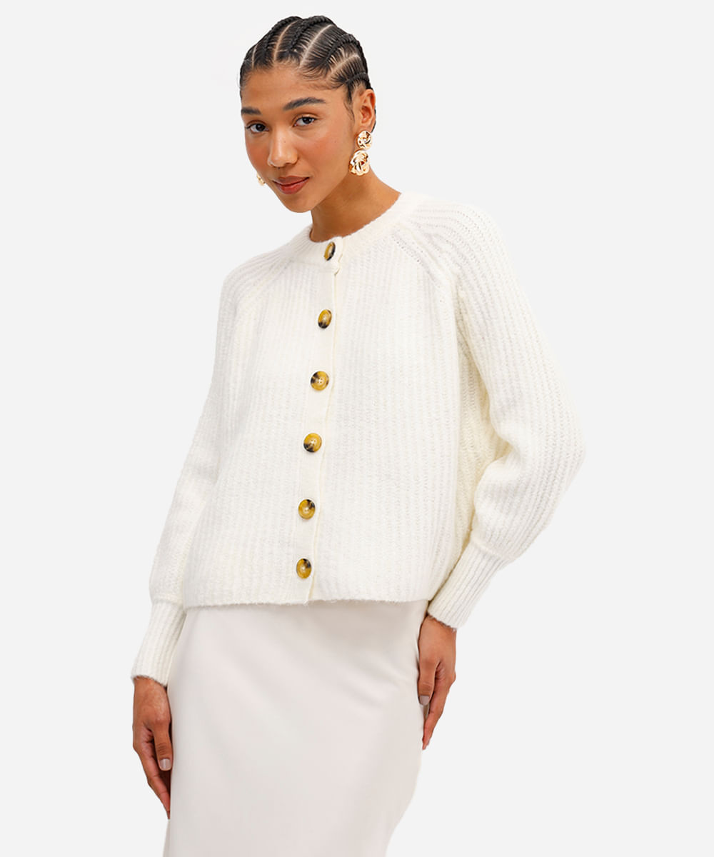 cardigan feminino de tricot texturizado bege