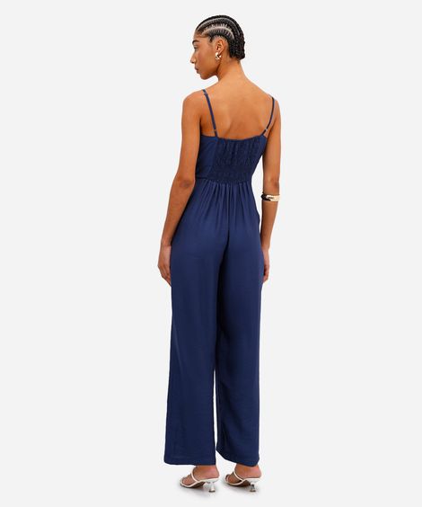 macacão feminino de viscose decote quadrado azul