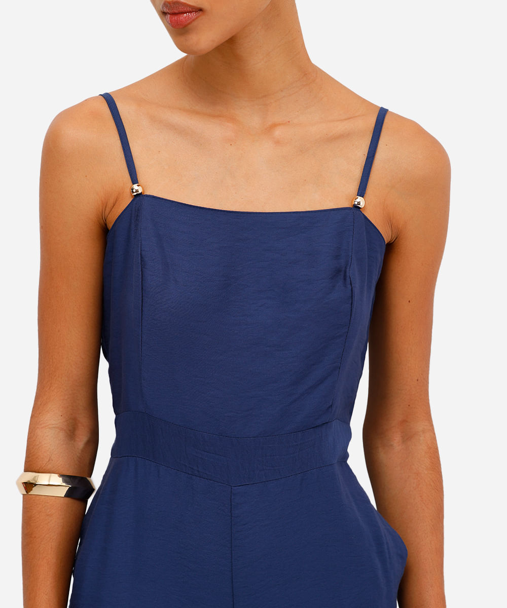 macacão feminino de viscose decote quadrado azul