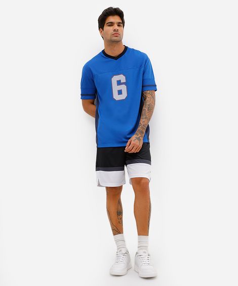 bermuda esportiva masculina com recortes texturizada preta
