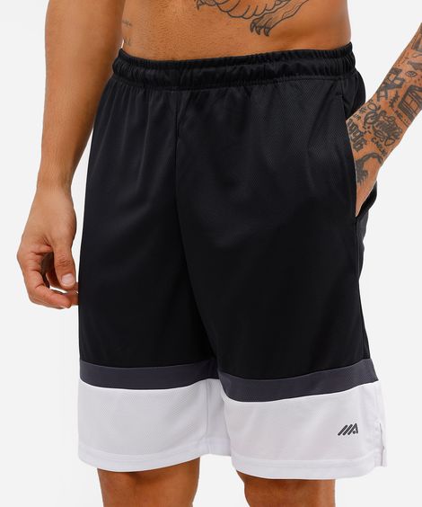 bermuda esportiva masculina com recortes texturizada preta