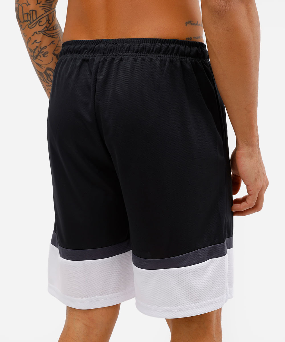 bermuda esportiva masculina com recortes texturizada preta