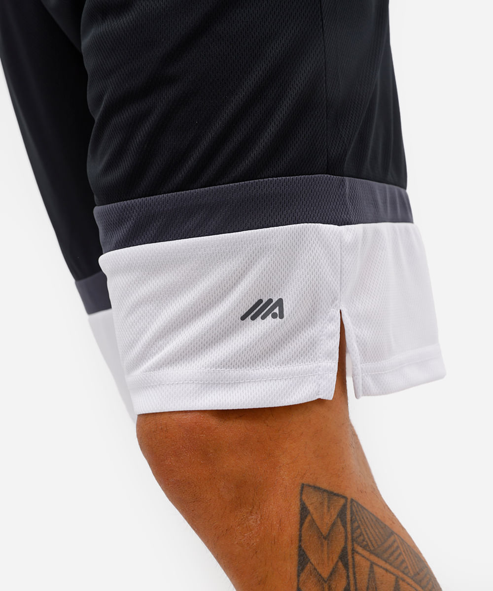 bermuda esportiva masculina com recortes texturizada preta