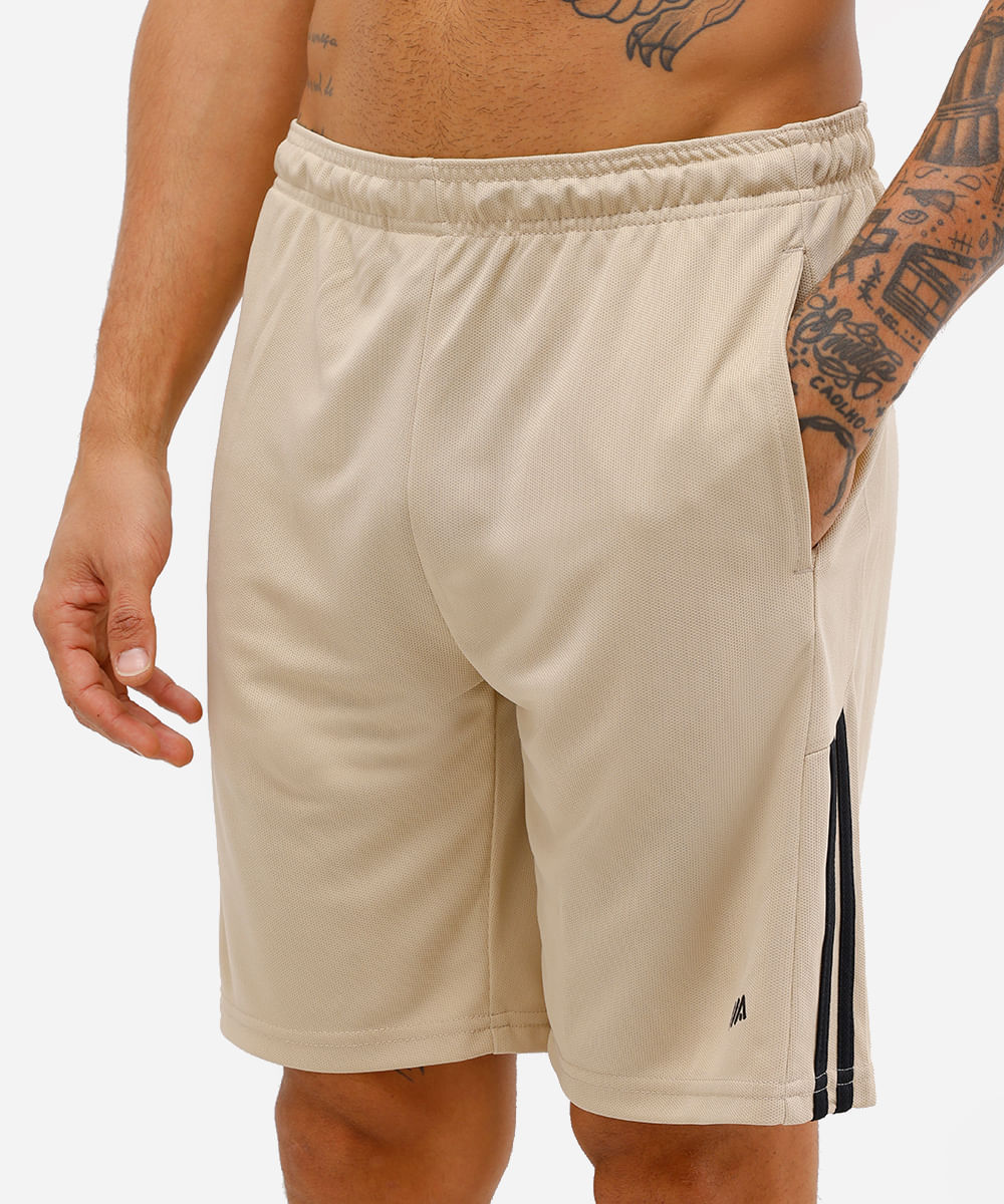 bermuda esportiva masculina texturizada com listras bege