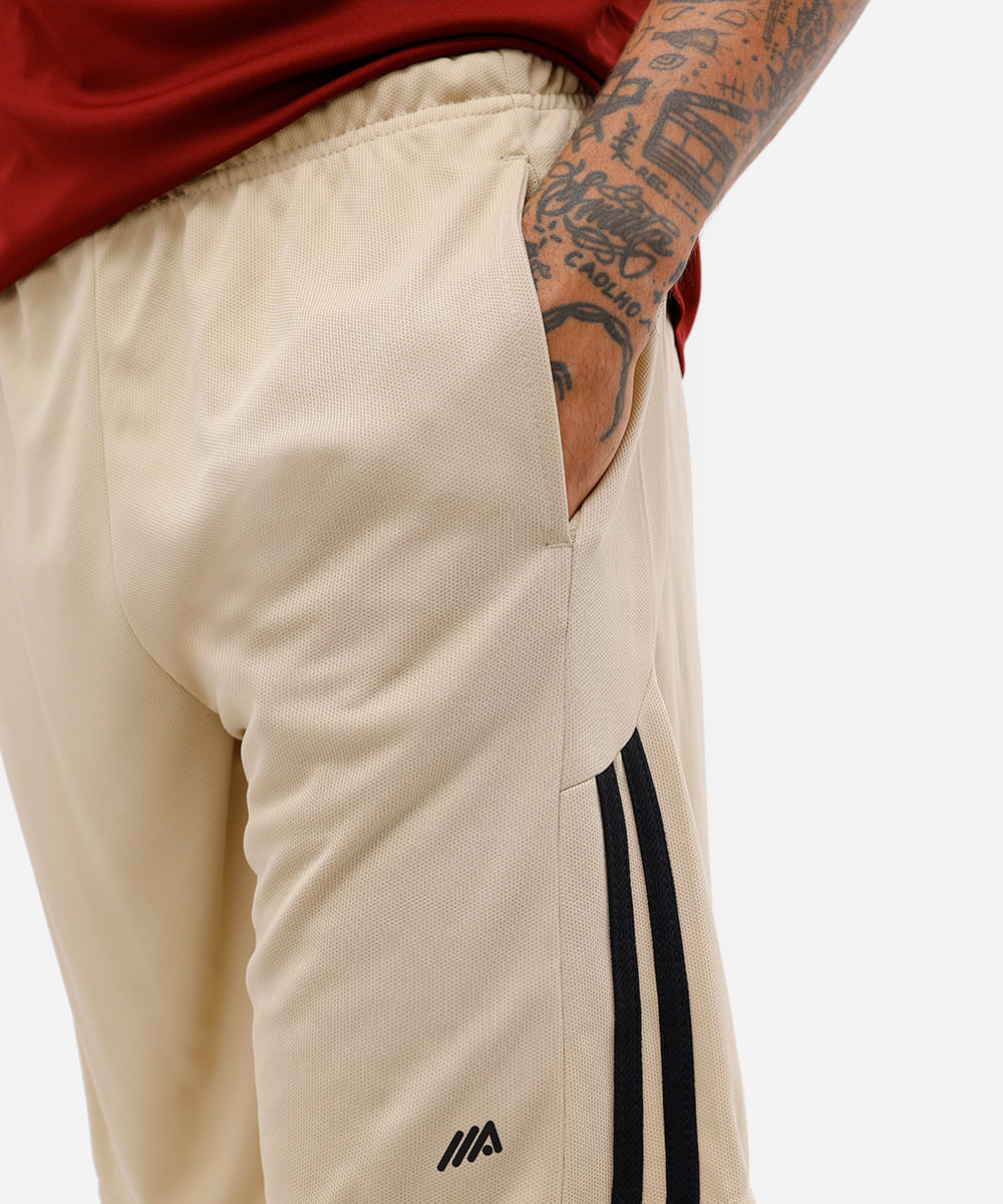 bermuda esportiva masculina texturizada com listras bege