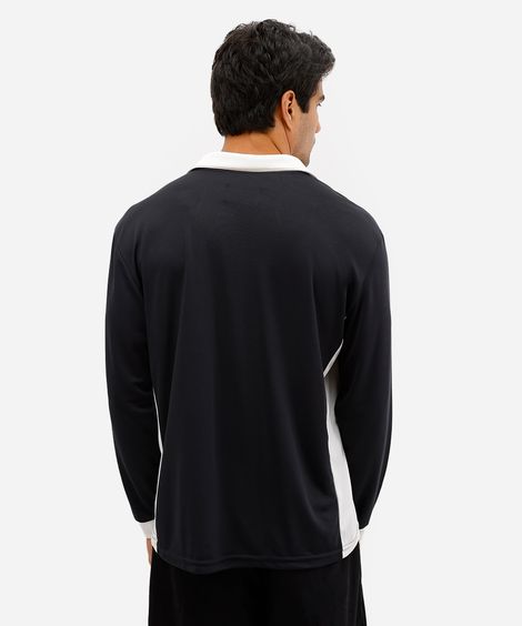 camiseta retrô unissex com gola manga longa london preta