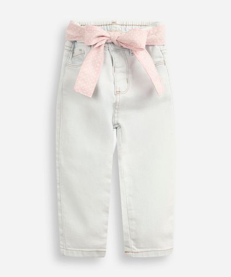 calça skinny infantil jeans com faixa poá azul