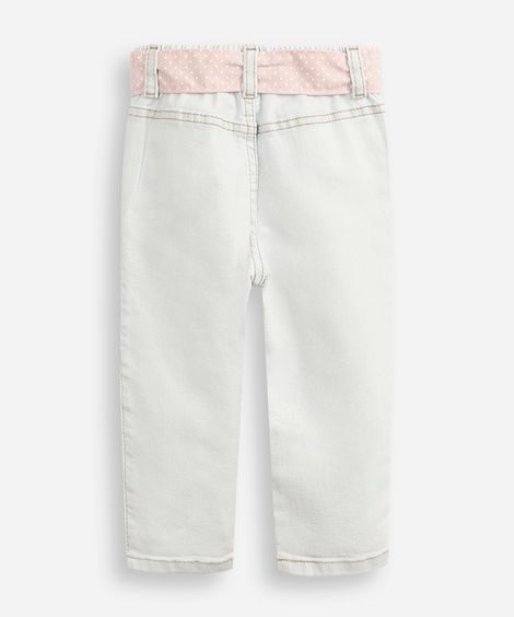 calça skinny infantil jeans com faixa poá azul