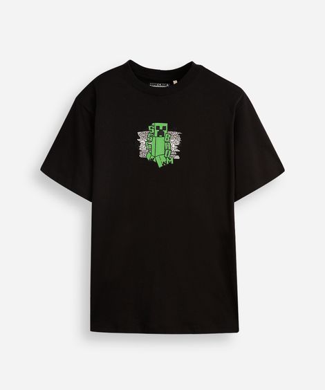 camiseta de algodão juvenil manga curta minecraft preta