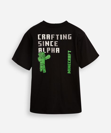 camiseta de algodão juvenil manga curta minecraft preta