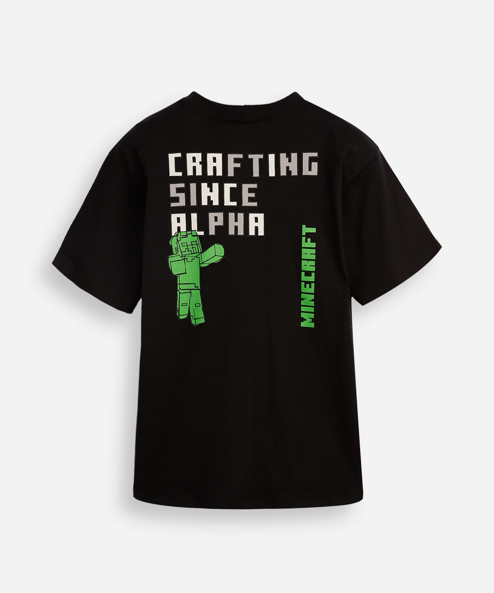camiseta de algodão juvenil manga curta minecraft preta