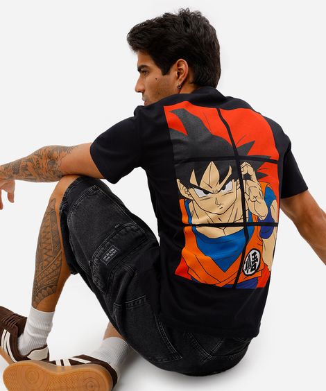 camiseta masculina de algodão dragon ball preta