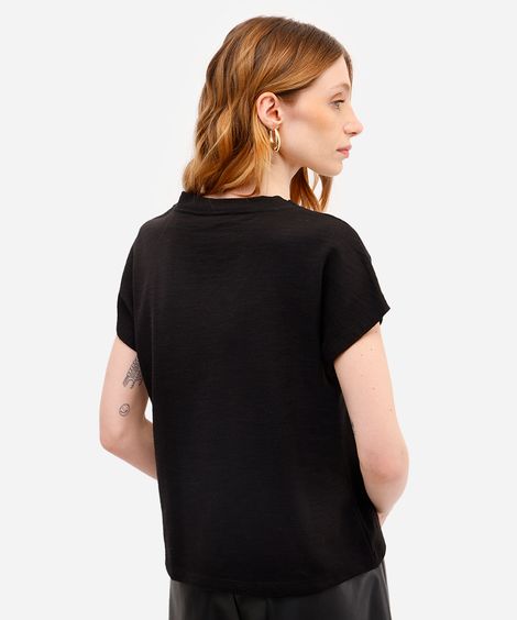 blusa básica feminina de algodão decote v preta