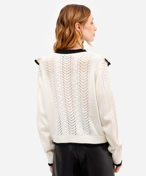 cardigan feminino de tricot com babado off white