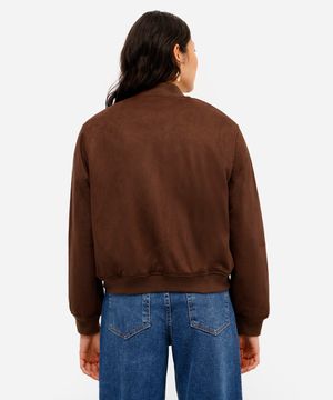 jaqueta bomber feminina de suede bordada marrom