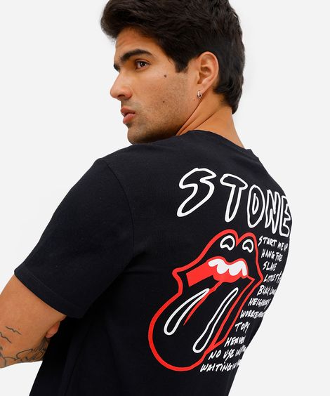 camiseta masculina de algodão rolling stones preta