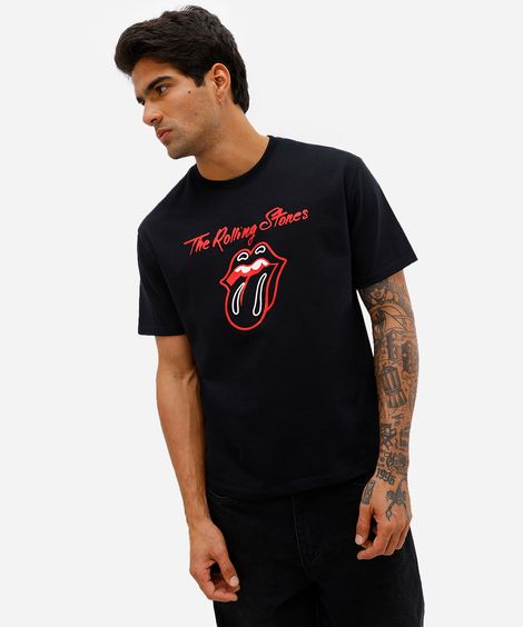 camiseta masculina de algodão rolling stones preta