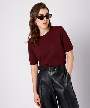 blusa feminina de tricot manga curta mindset vinho