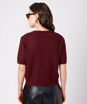 blusa feminina de tricot manga curta mindset vinho