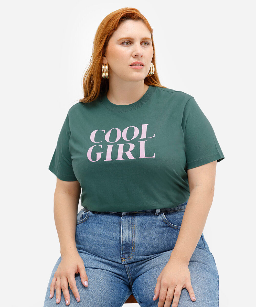 camiseta feminina de algodão cool girl mindset plus size verde