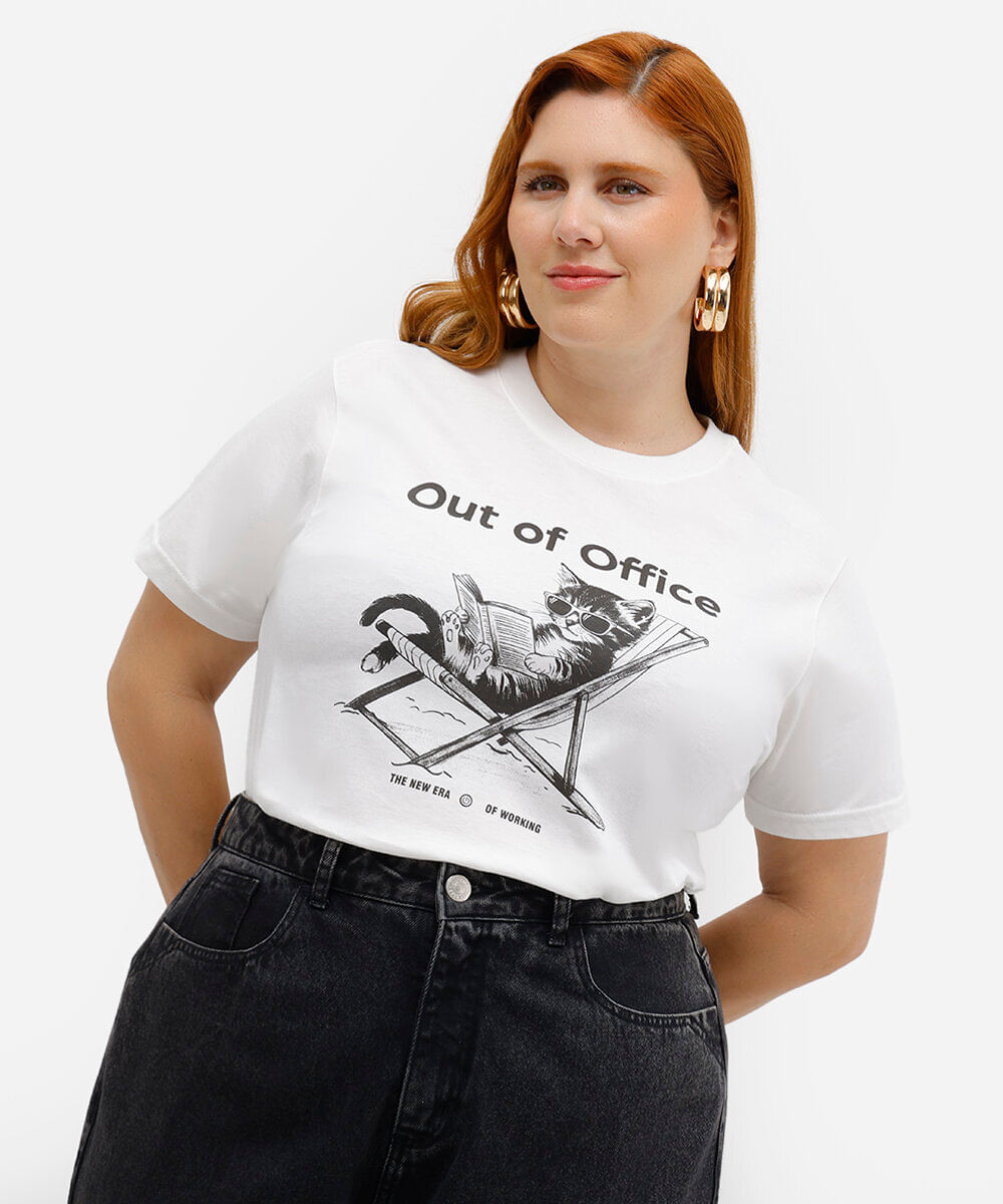 camiseta feminina de algodão out of office mindset plus size off white