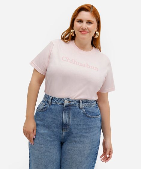 camiseta feminina de algodão chihuahua mindset plus size rosa