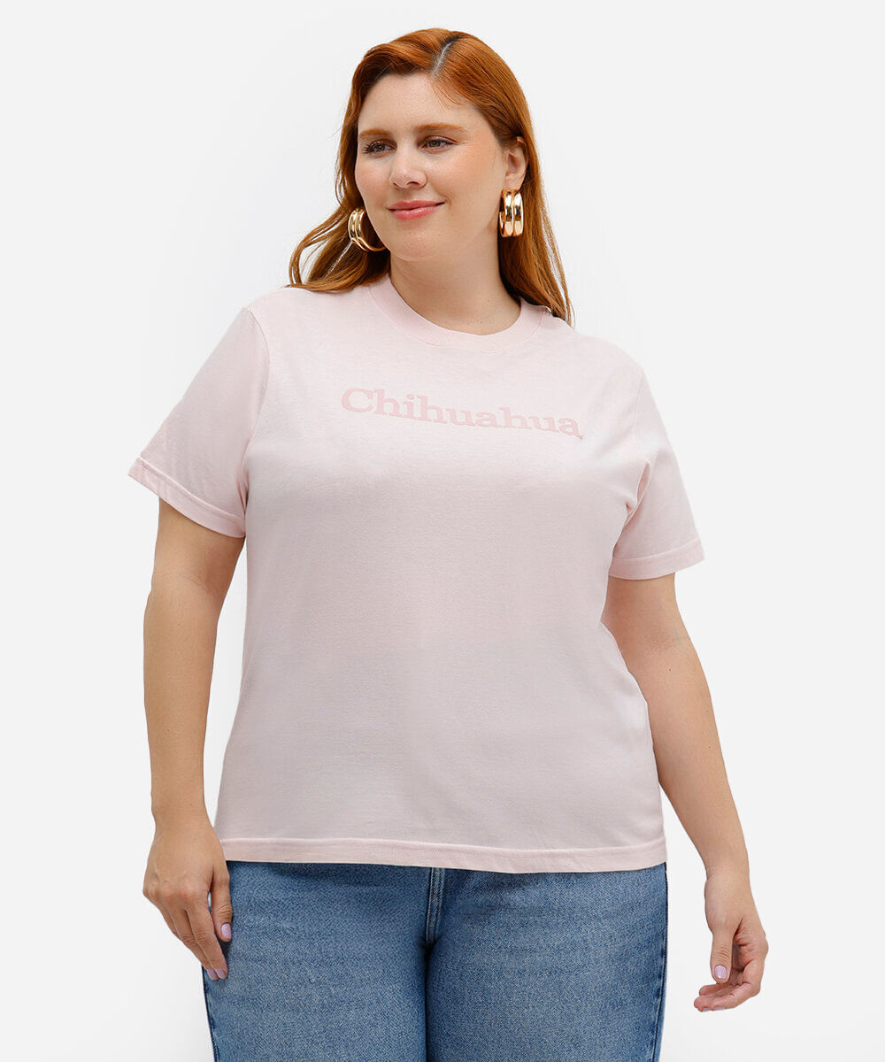 camiseta feminina de algodão chihuahua mindset plus size rosa