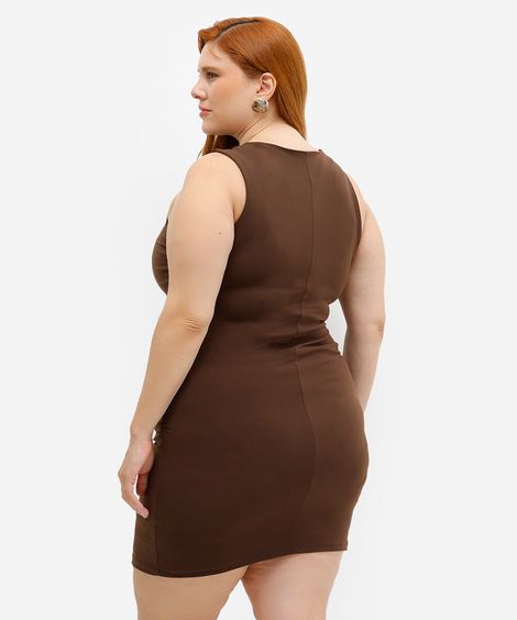 vestido curto feminino franzido mindset plus size marrom