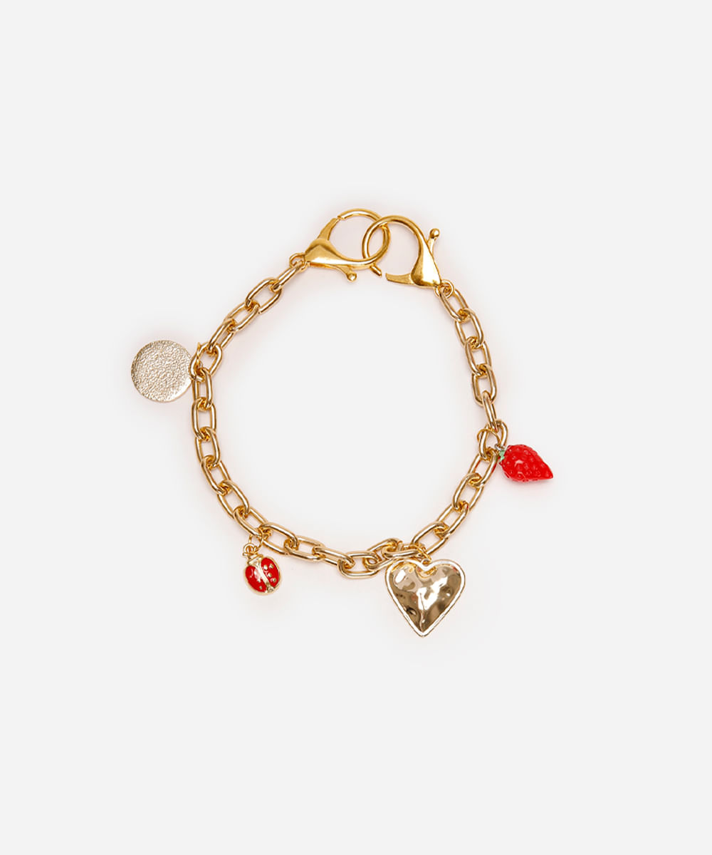 chaveiro bag charm mix de pingentes dourado