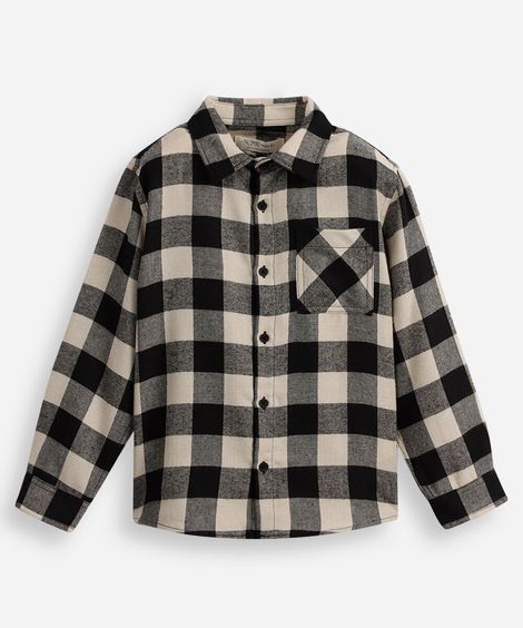 camisa de algodão infantil manga longa xadrez preta